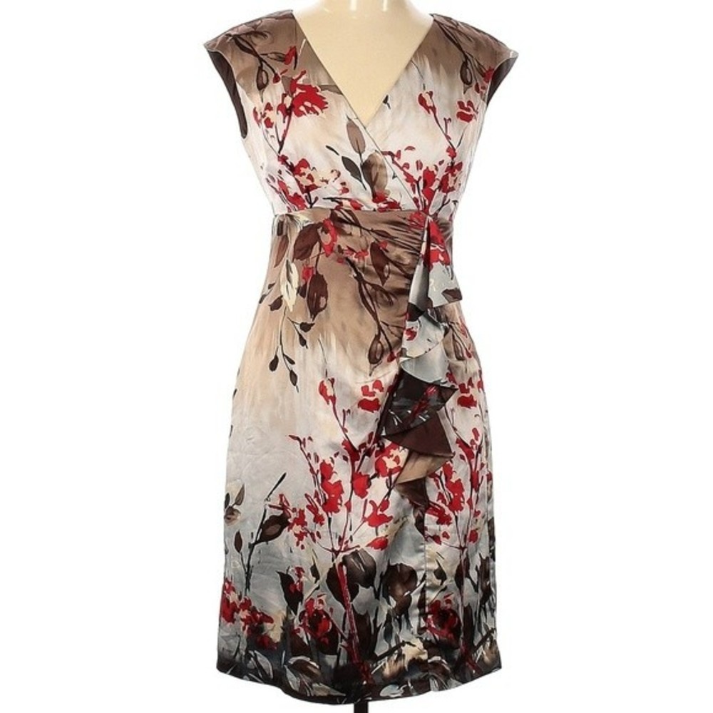 Donna Ricco Ruffle Satin Sheath Party Floral Dress women size 8